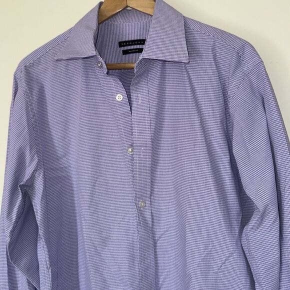Sean‎ John Men's Tailored Fit Checkered Dress Shirt 16 Blue - Picture 7 of 9